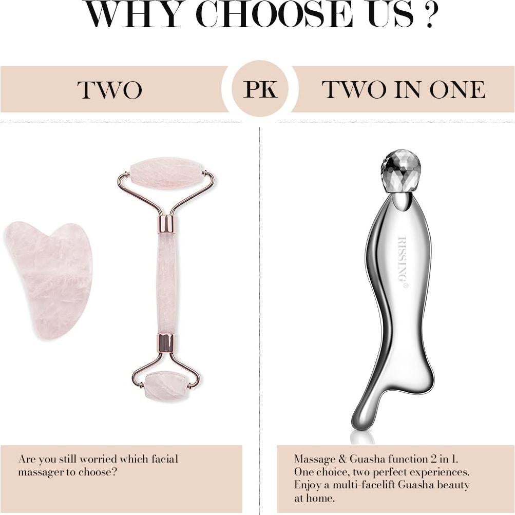 Gua Sha Facial RISSING 4-en-1 Acero Inoxidable Portátil