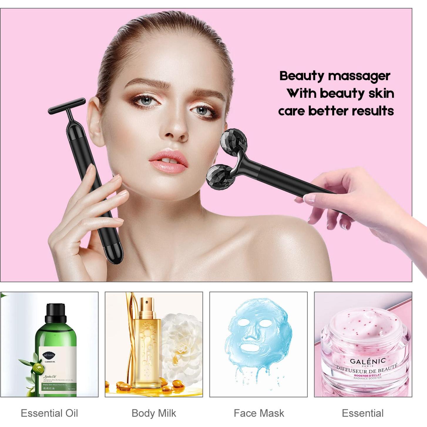 Masajeador Facial Eléctrico Beauty Bar 2-en-1 Rodillo 3D