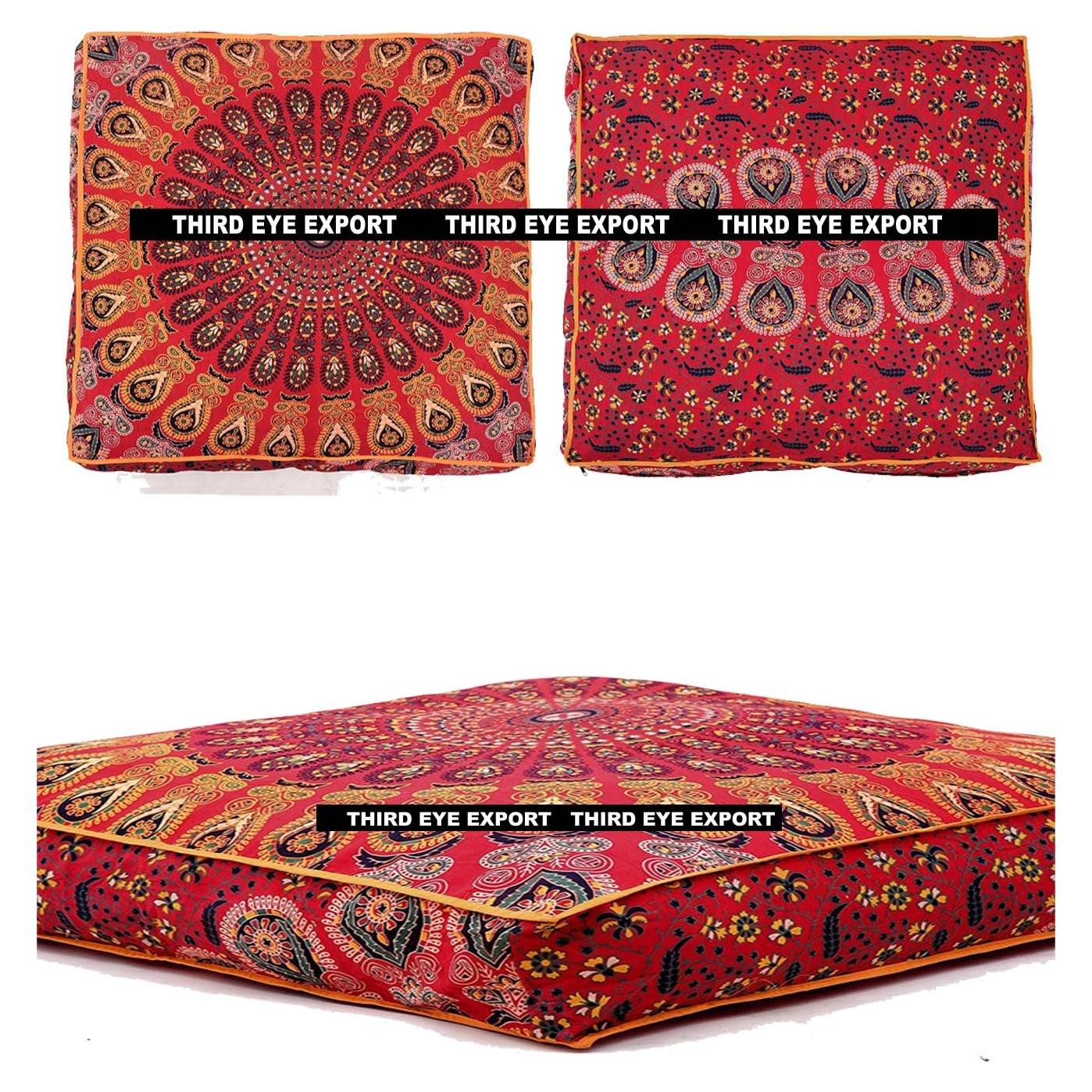 Puf de Piso Cuadrado Mandala Indio Rojo 24x18 cm Algodón