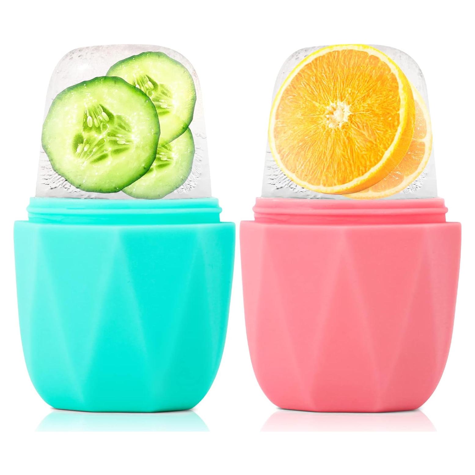 Rodillo de Hielo Facial Qewro Rosa y Verde Reutilizable