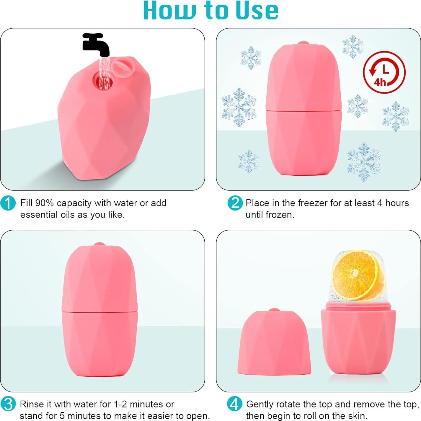 Rodillo de Hielo Facial Qewro Rosa y Verde Reutilizable