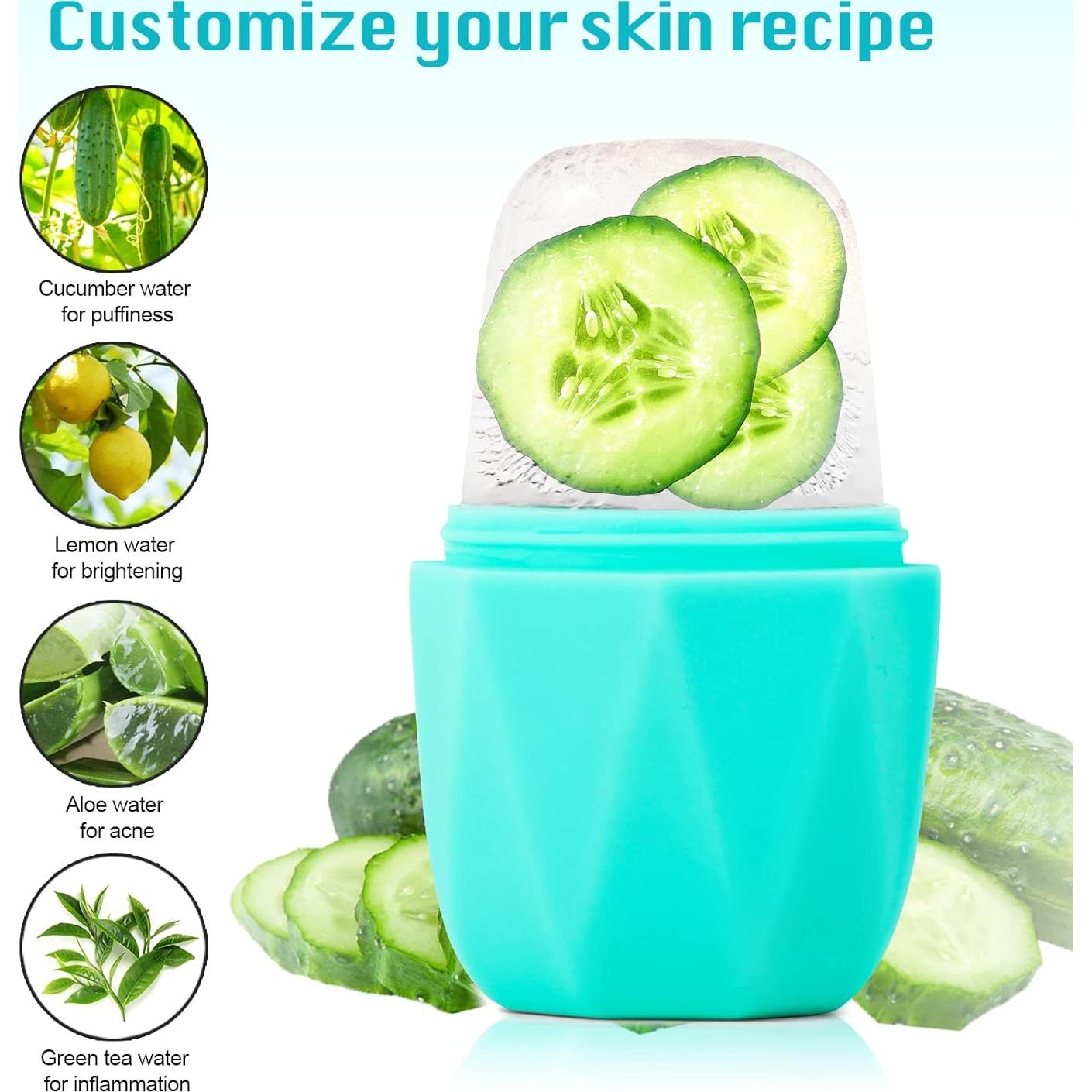 Rodillo de Hielo Facial Qewro Rosa y Verde Reutilizable