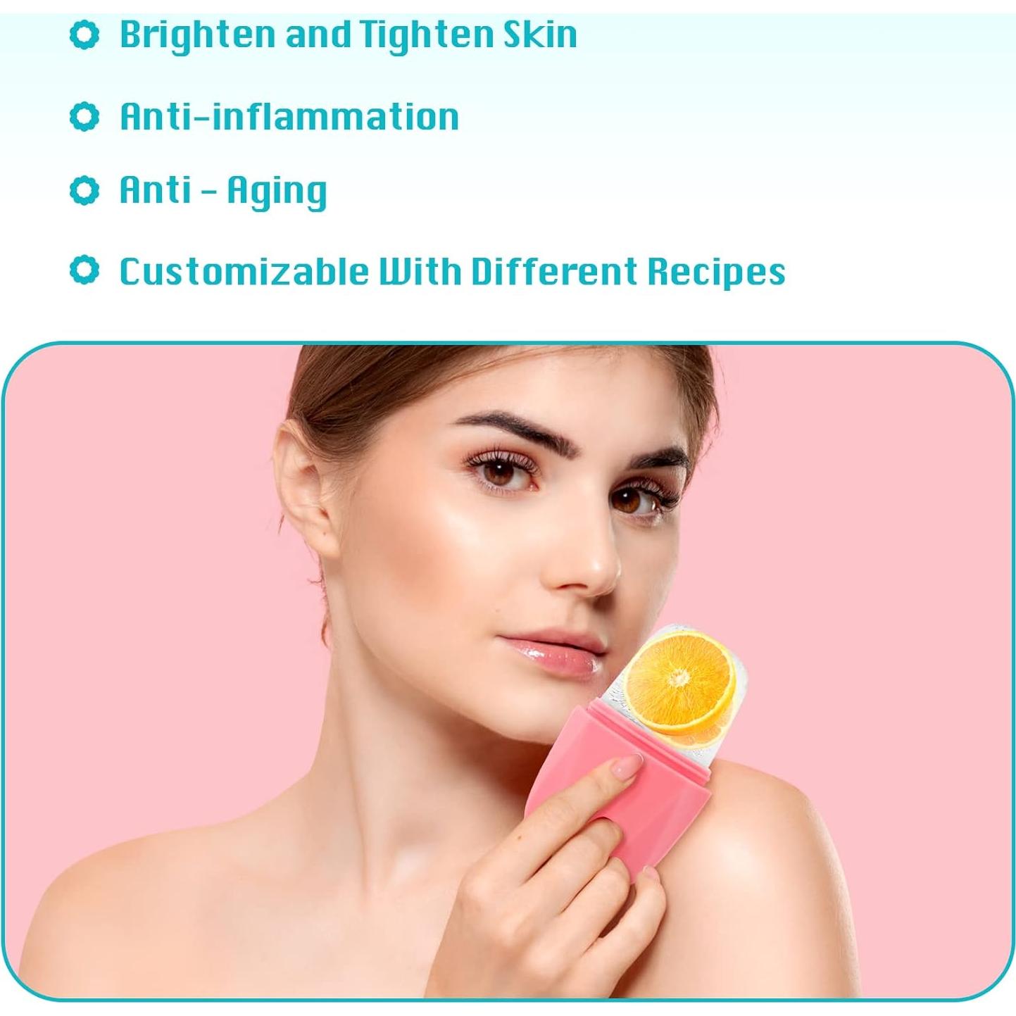 Rodillo de Hielo Facial Qewro Rosa y Verde Reutilizable