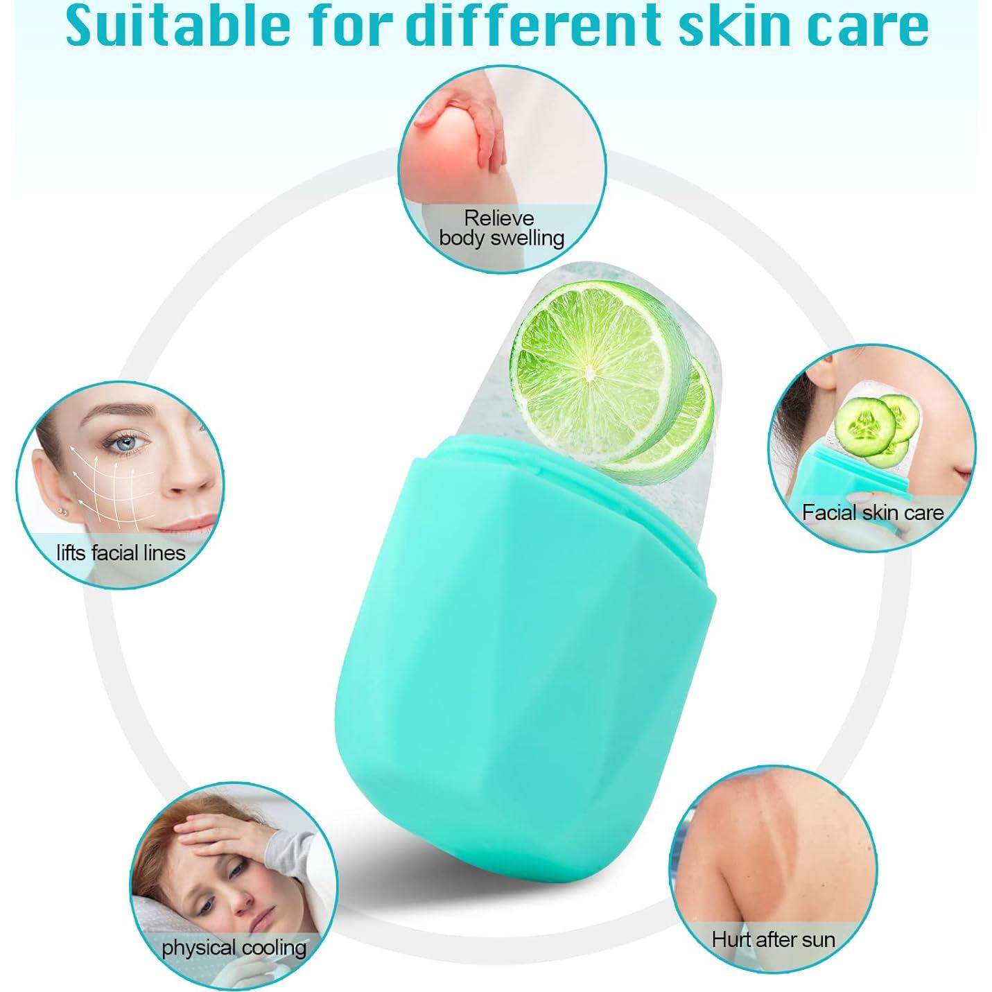 Rodillo de Hielo Facial Qewro Rosa y Verde Reutilizable