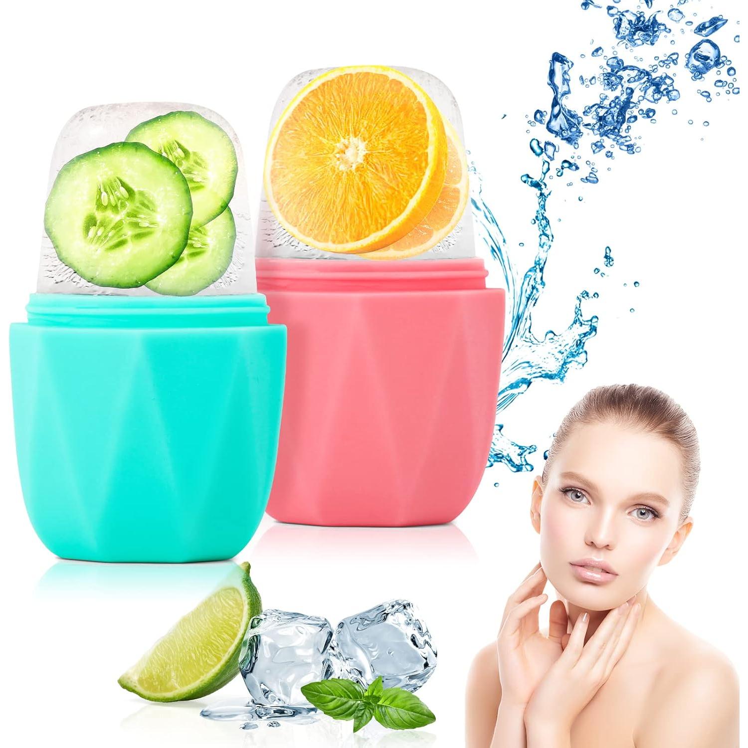 Rodillo de Hielo Facial Qewro Rosa y Verde Reutilizable