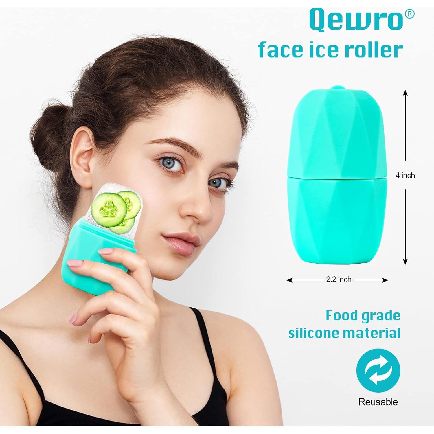 Rodillo de Hielo Facial Qewro Rosa y Verde Reutilizable