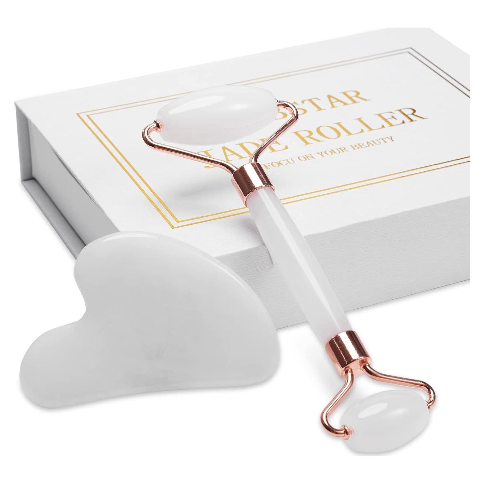 Rodillo de Jade Facial XYZBSTAR Gua Sha Blanco 14.2x5.8cm