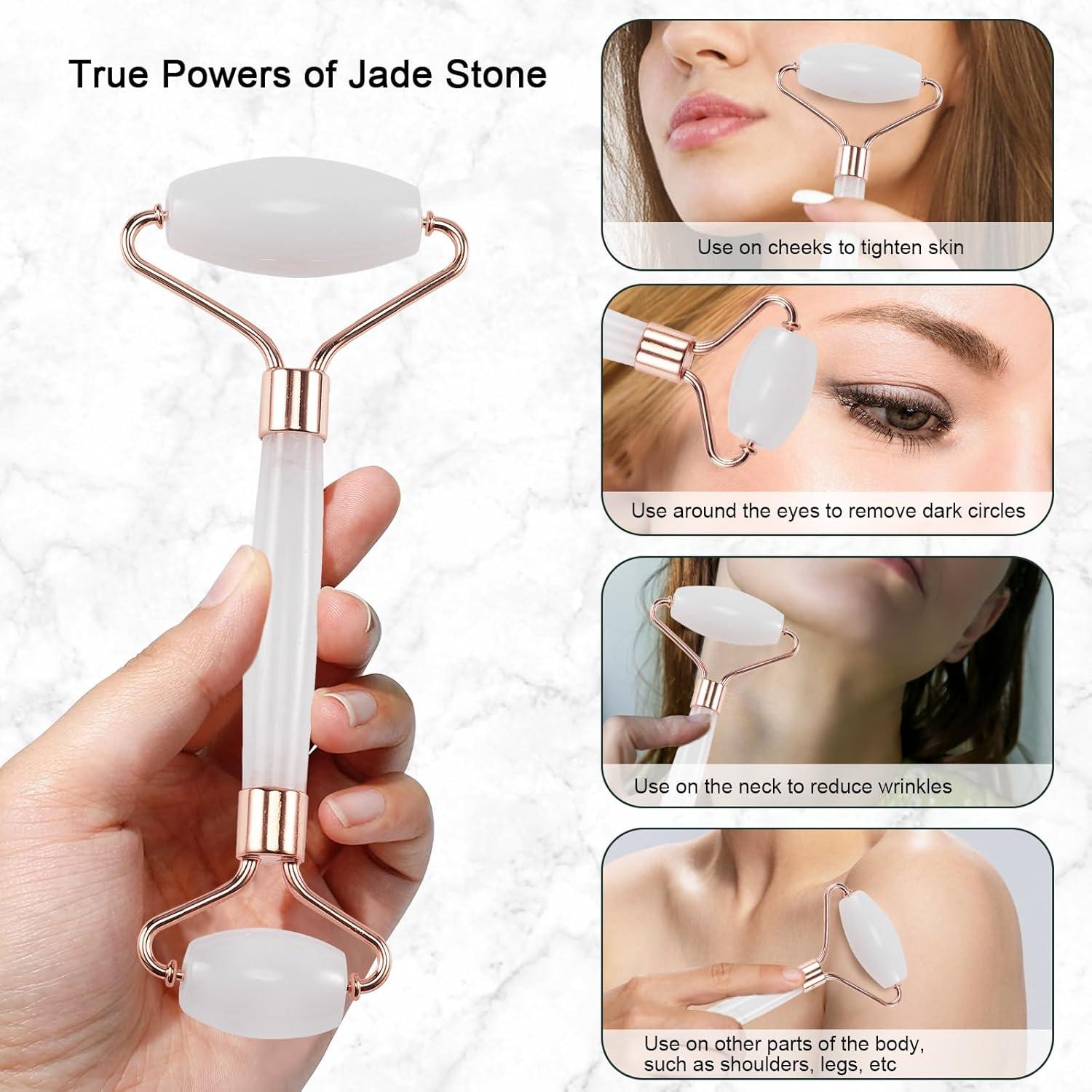 Rodillo de Jade Facial XYZBSTAR Gua Sha Blanco 14.2x5.8cm