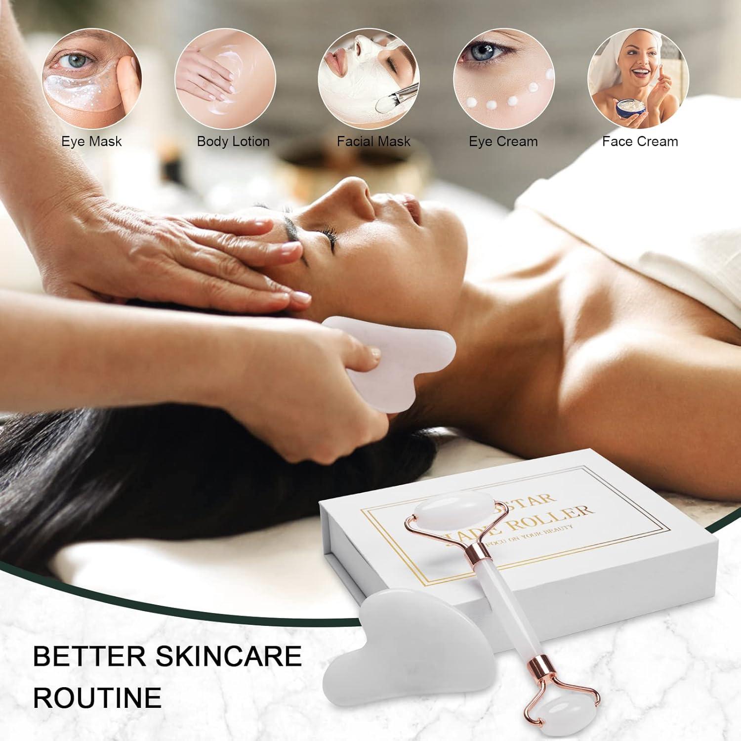 Rodillo de Jade Facial XYZBSTAR Gua Sha Blanco 14.2x5.8cm