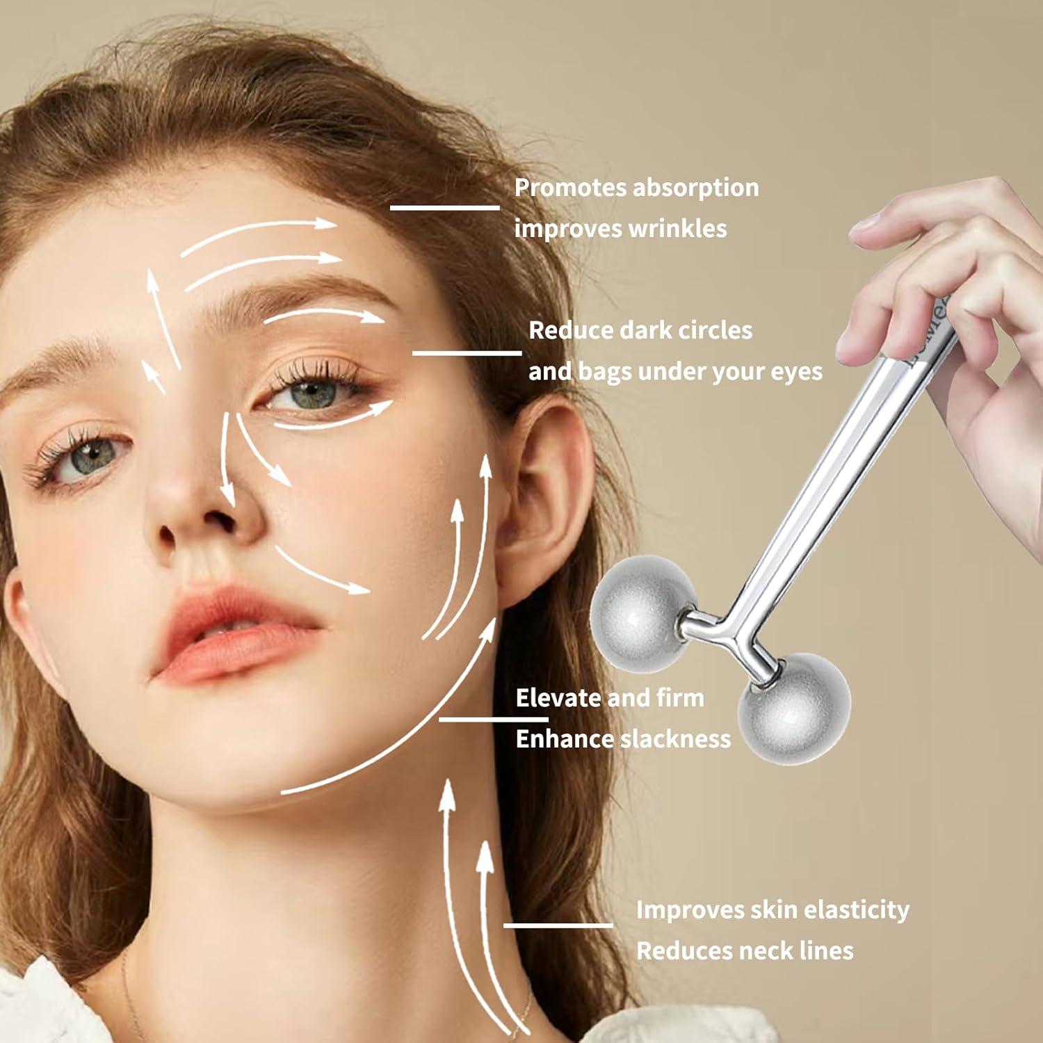 Rodillo Facial LeMeeOly + Gua Sha Acero Inoxidable 3 en 1