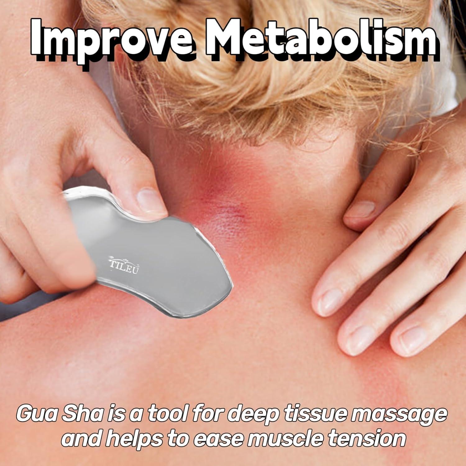 Rodillo Facial TILEU + Gua Sha Acero Inoxidable 2 Piezas