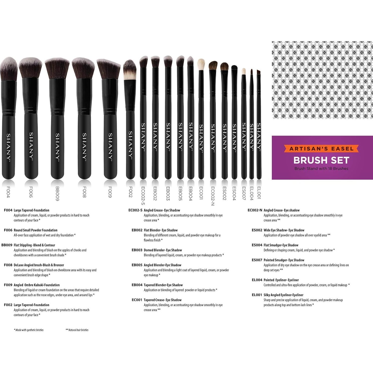 Conjunto de Pinceles de Maquillaje SHANY 18 Piezas Kabuki Negro