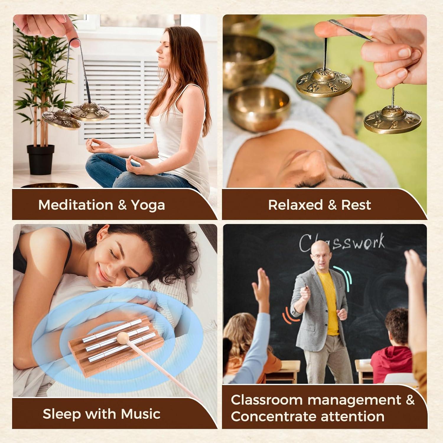 Juego de Instrumentos de Meditación Tingsha Tibetanos y Campana