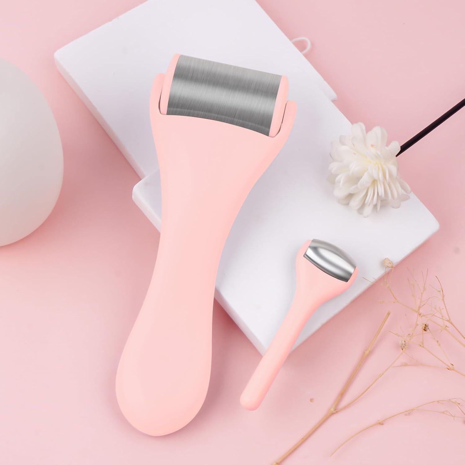 Rodillo de Hielo Facial MAANGE 2 Pcs Rosa para Ojos y Cara