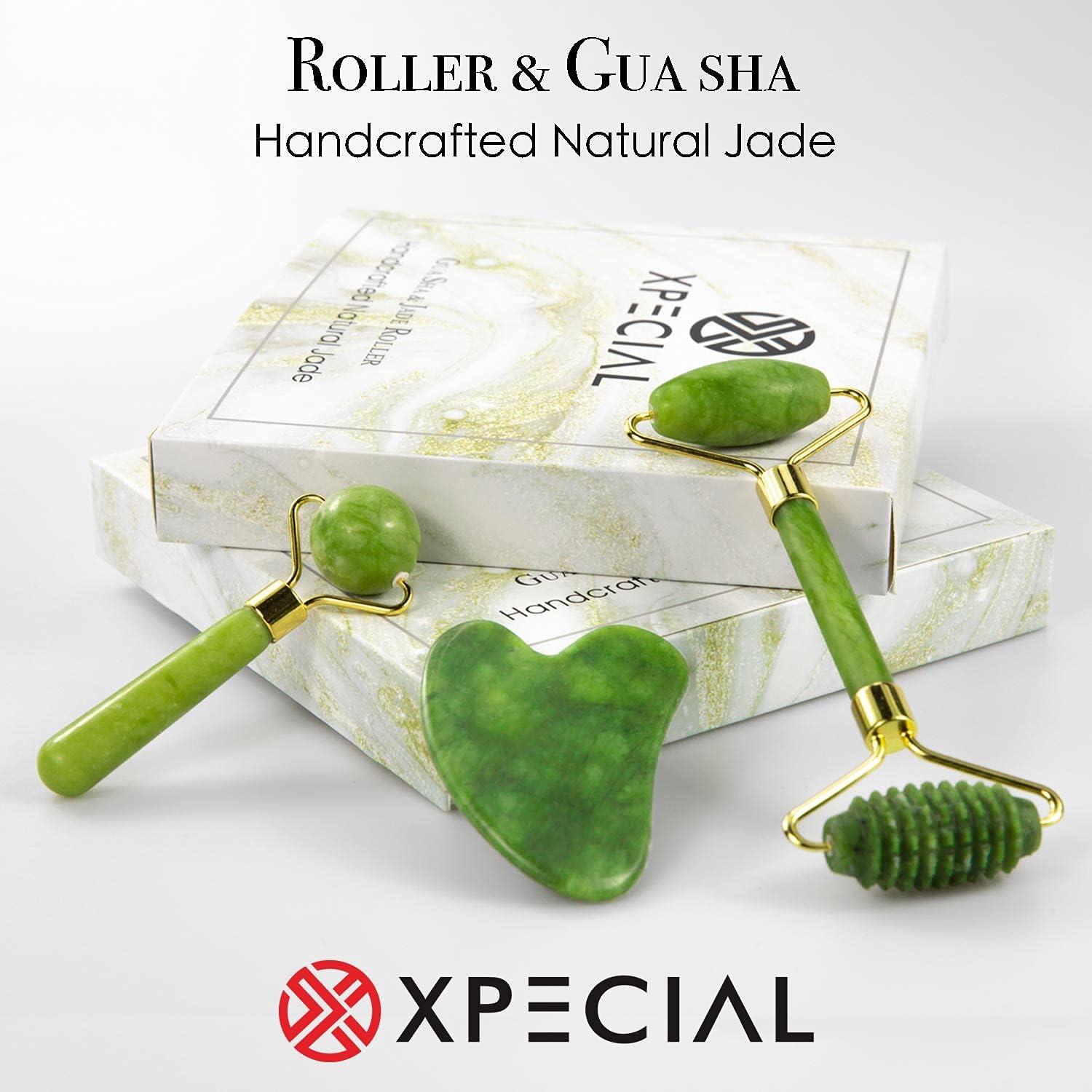 Set Gua Sha y Rodillo de Jade XPECIAL 3 Piezas Facial
