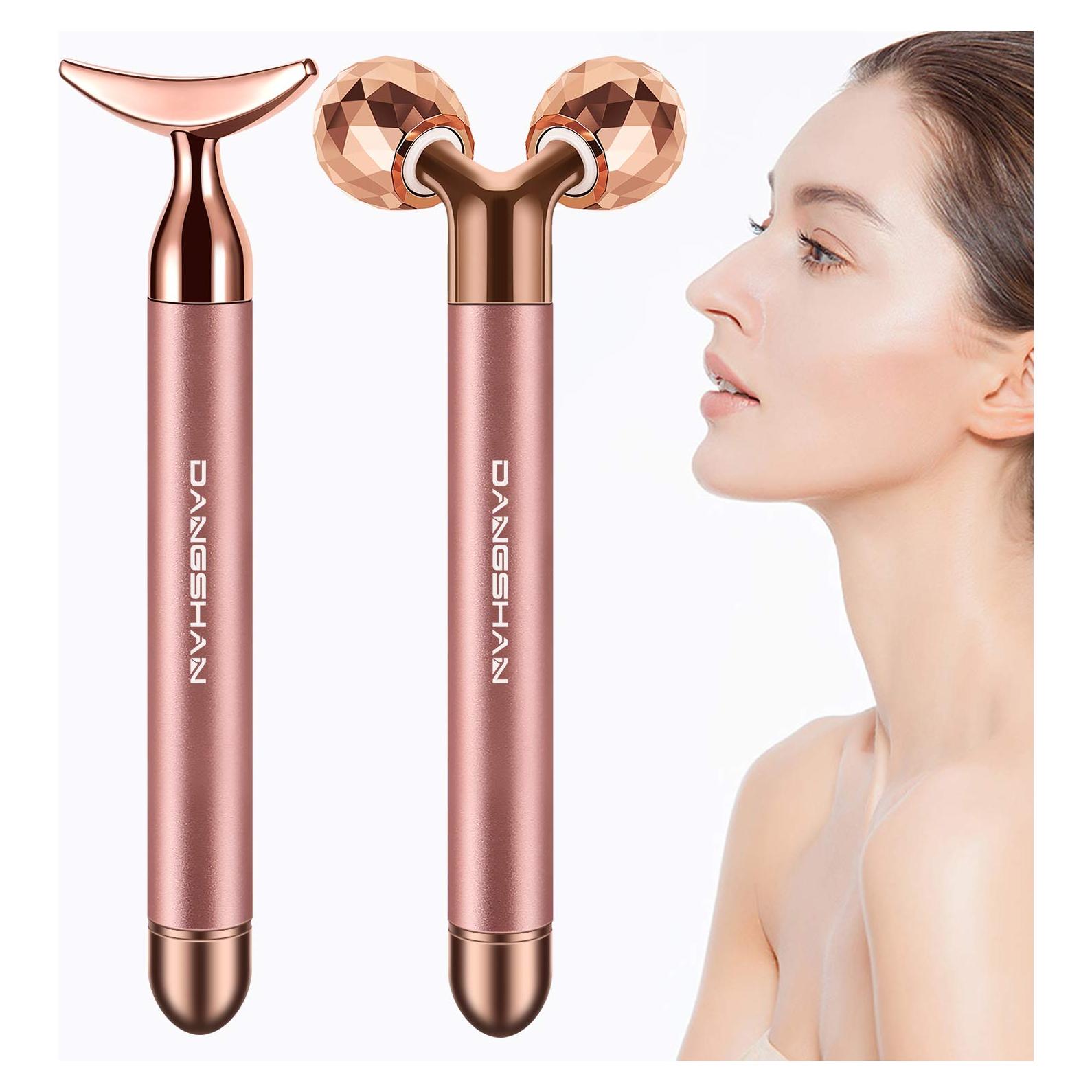 Rodillo de Masaje Facial DANGSHAN 2-en-1 Oro Rosa 3D