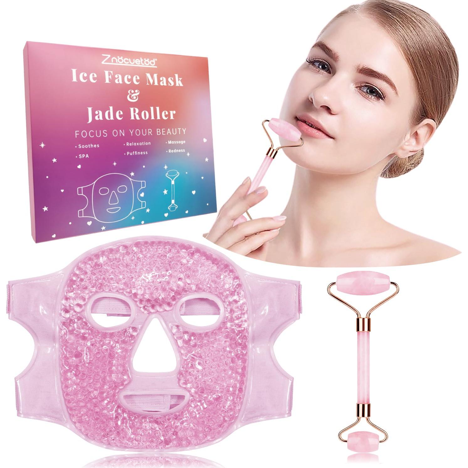 Set de Rodillo Facial y Máscara Fría ZNÖCUETÖD Rosa