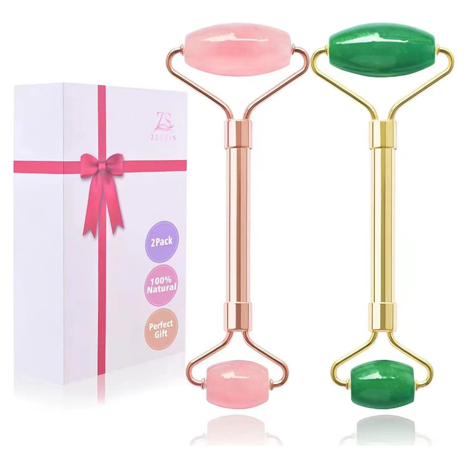 Juego de 2 Rodillos Faciales Jade y Cuarzo Rosa ZS ZESHIN