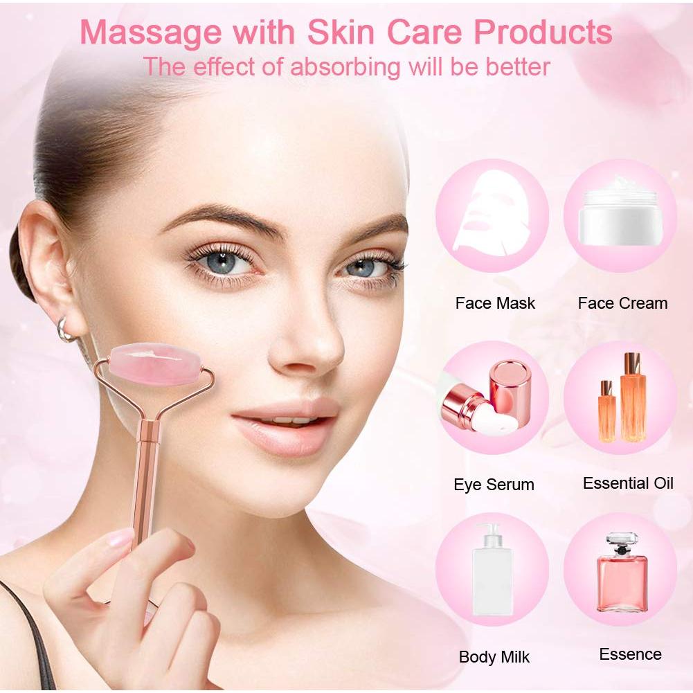 Juego de 2 Rodillos Faciales Jade y Cuarzo Rosa ZS ZESHIN