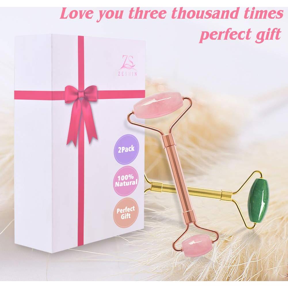 Juego de 2 Rodillos Faciales Jade y Cuarzo Rosa ZS ZESHIN