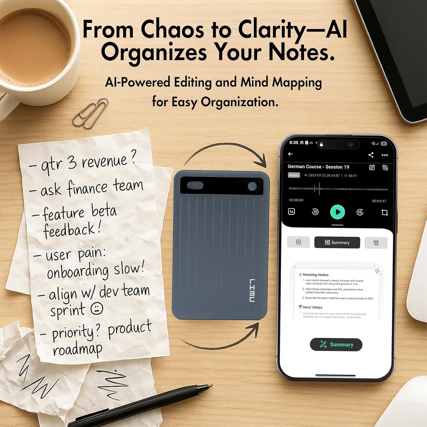 Grabadora de Voz LIMU AI Pro Max - 60h Batería, 64GB