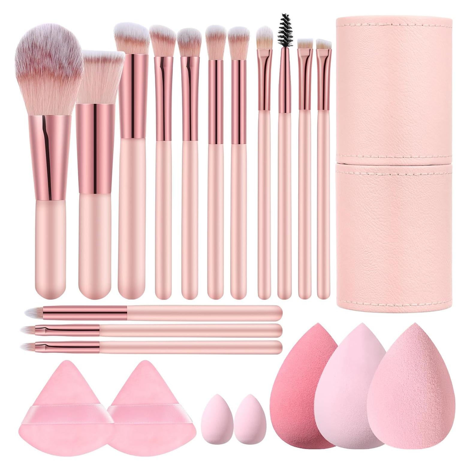 Juego de 14 Pinceles de Maquillaje Rosa con Estuche