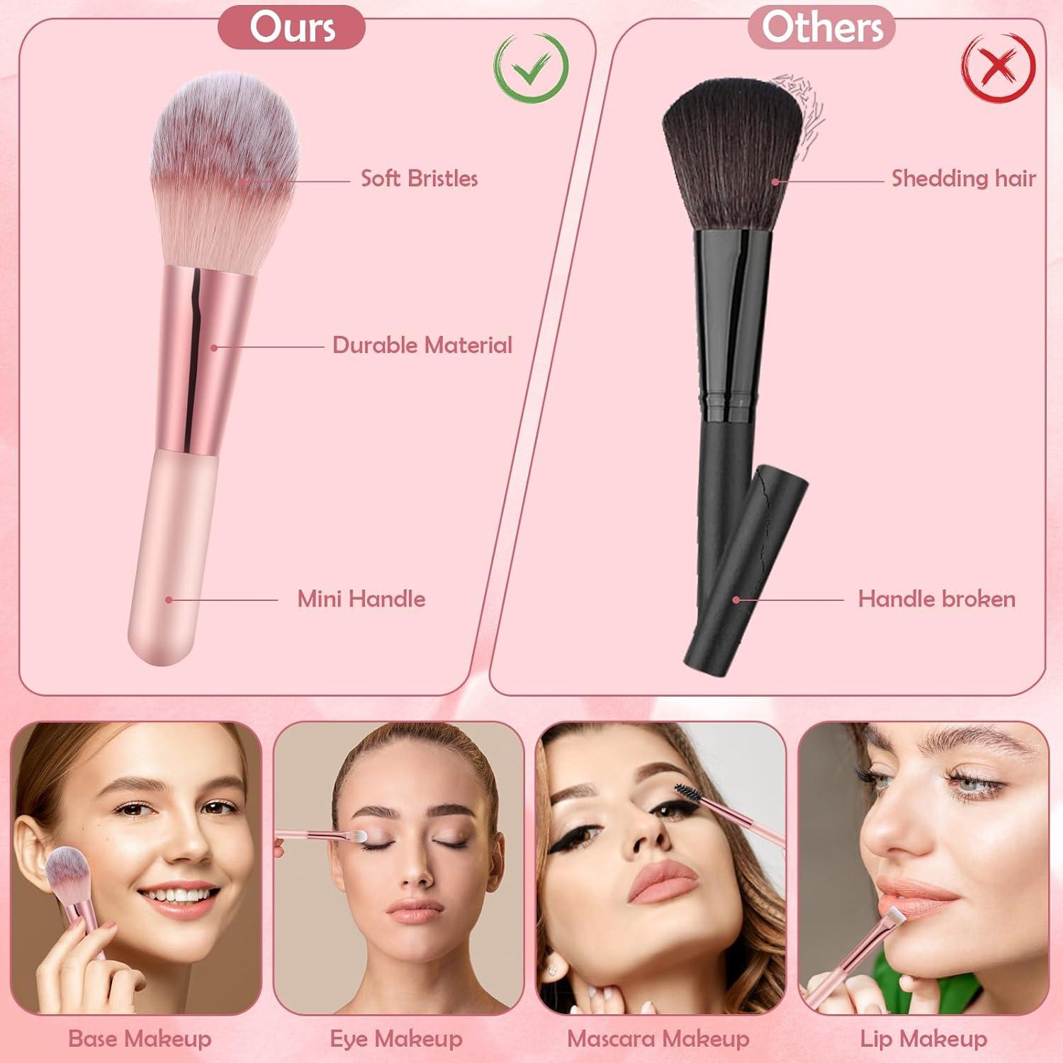 Juego de 14 Pinceles de Maquillaje Rosa con Estuche
