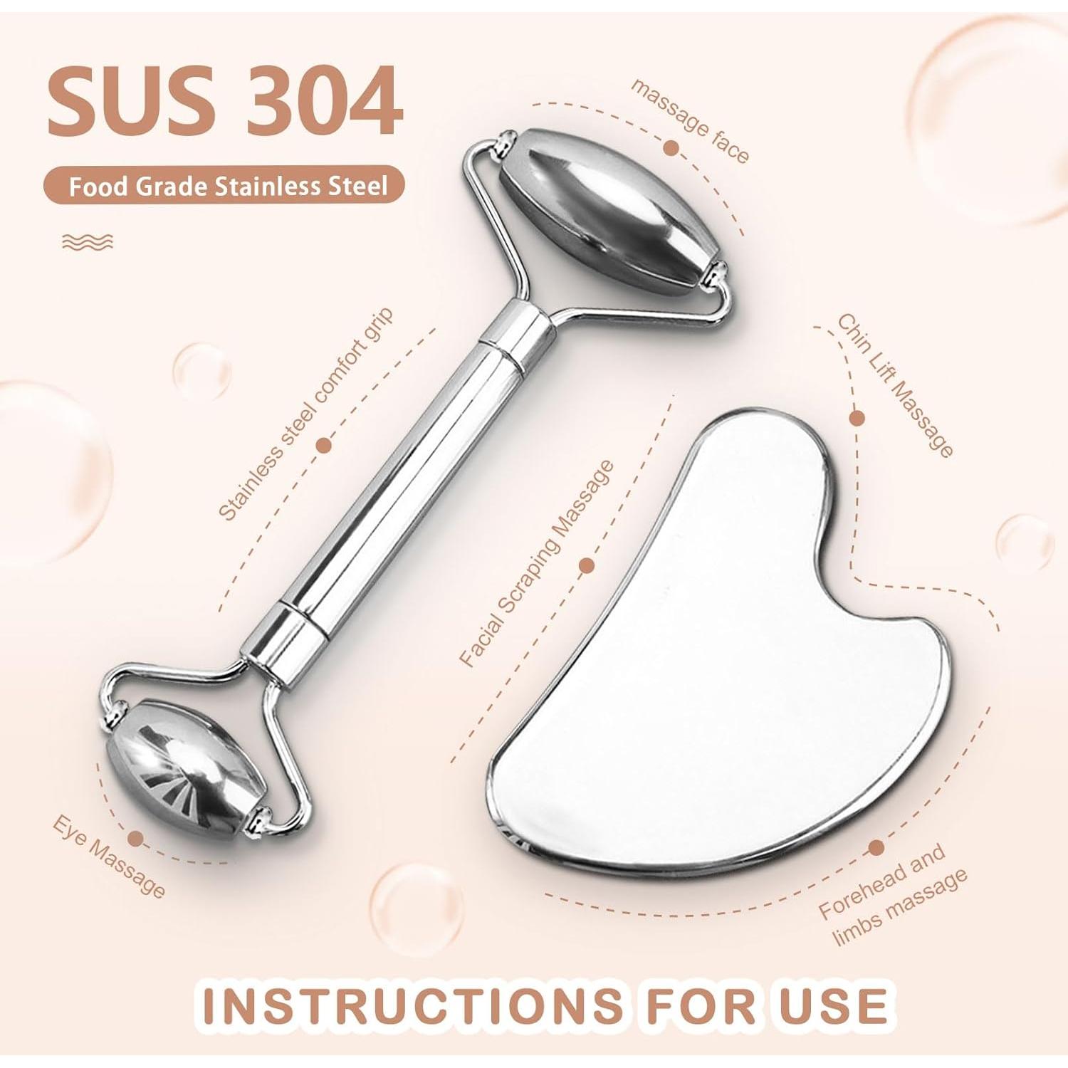 Rodillo Facial y Gua Sha CUTELIILI Acero Inoxidable 304
