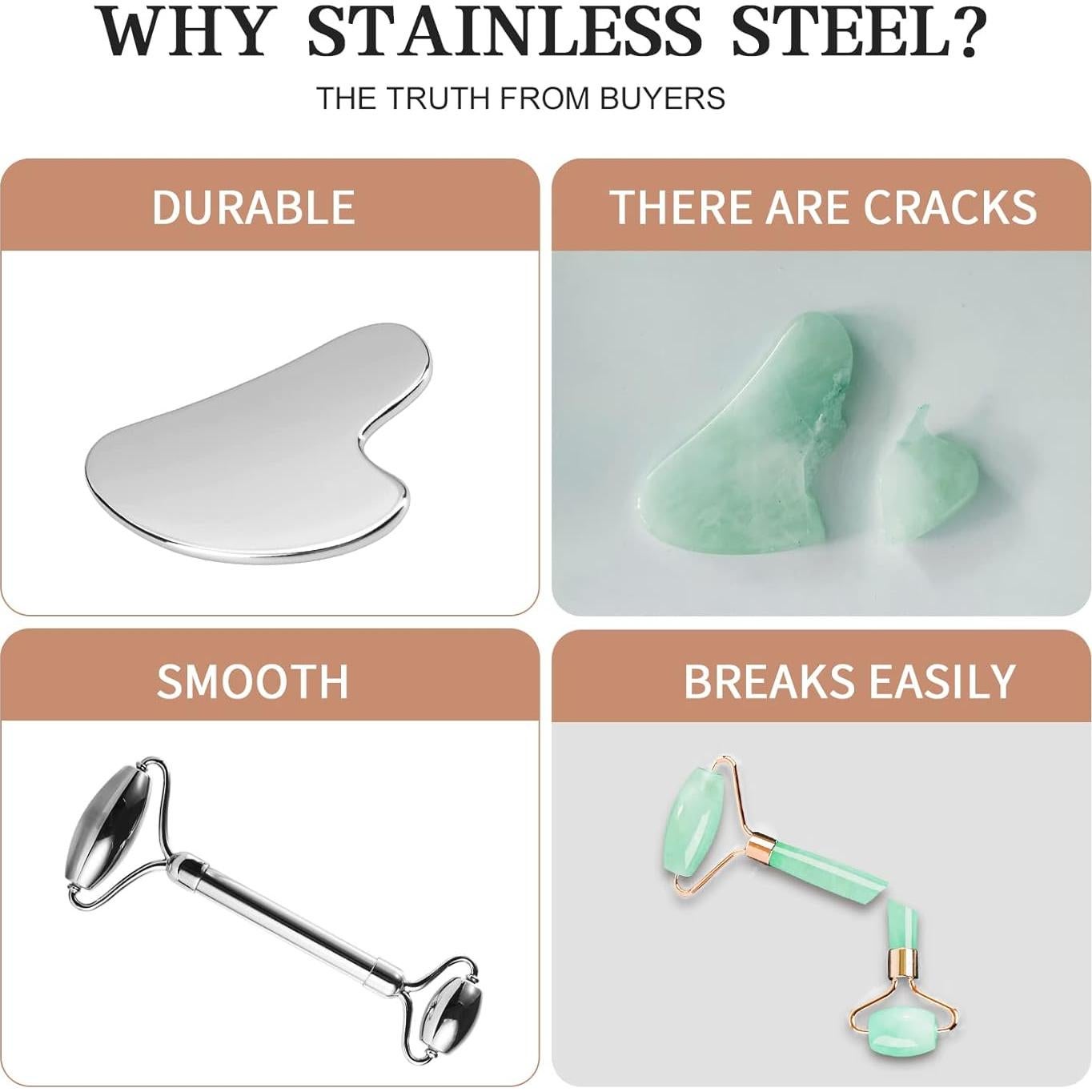 Rodillo Facial y Gua Sha CUTELIILI Acero Inoxidable 304