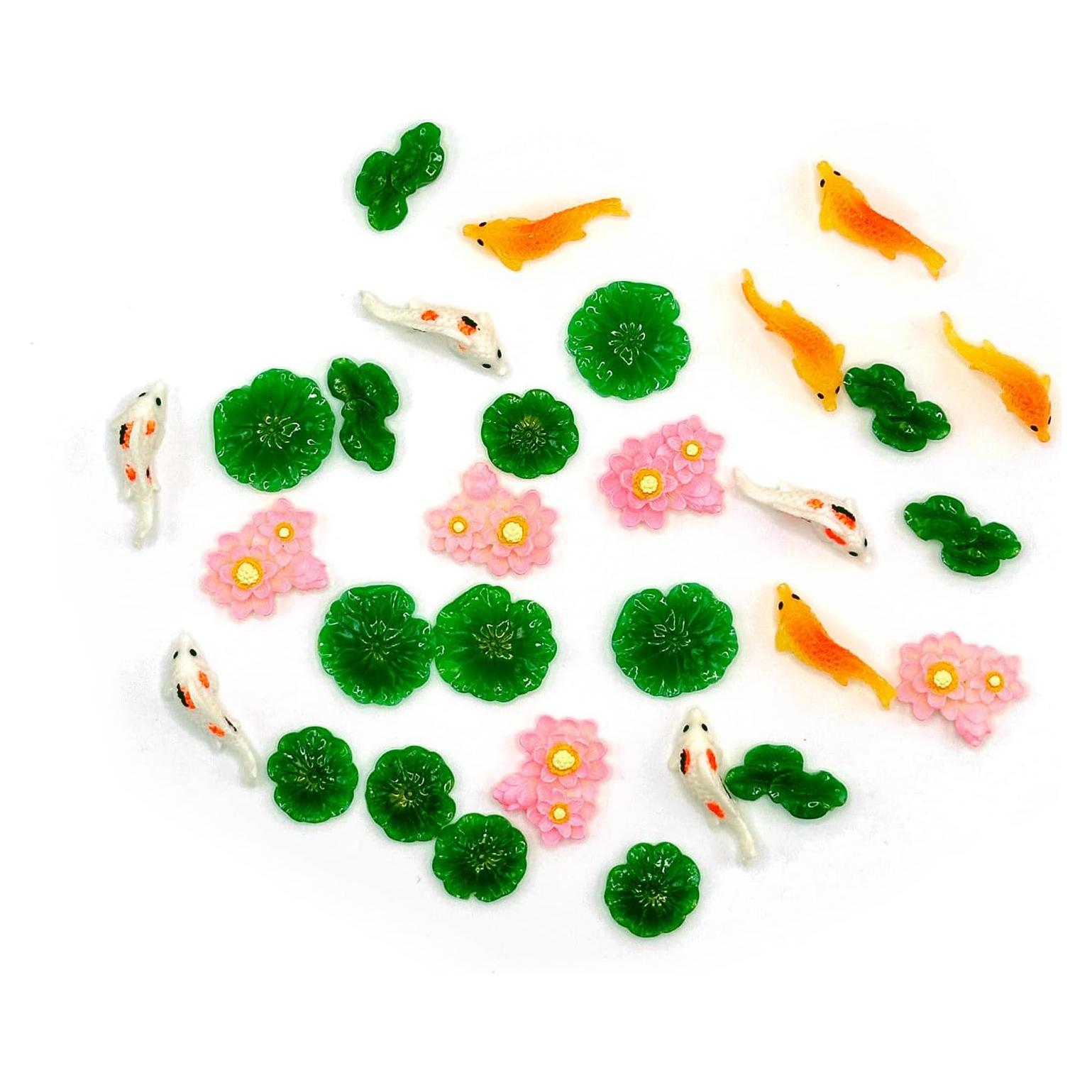 30 Piezas Miniaturas de Loto y Koi de Resina para Jardín