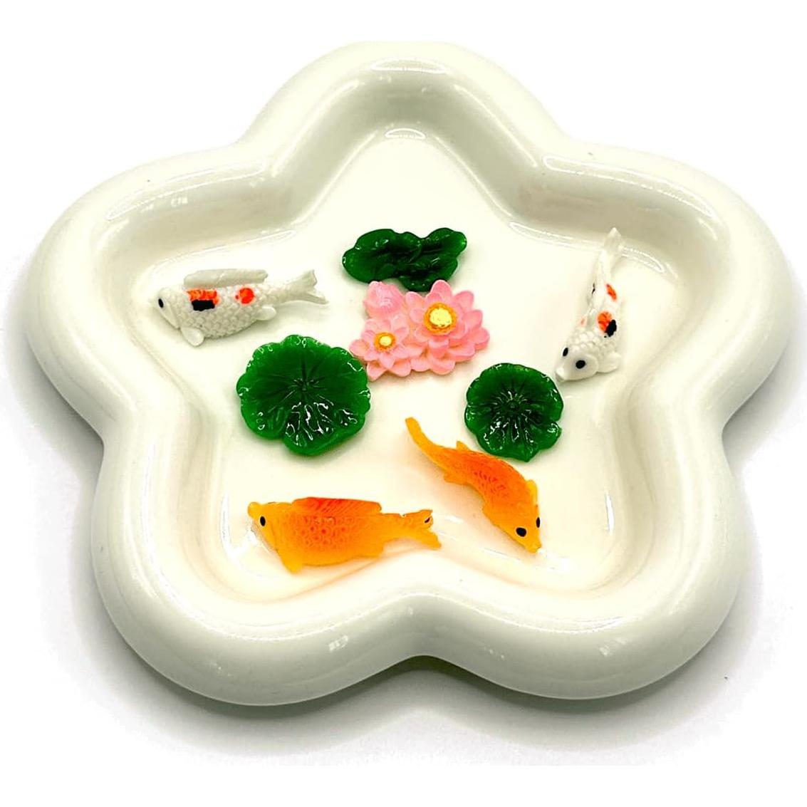 30 Piezas Miniaturas de Loto y Koi de Resina para Jardín