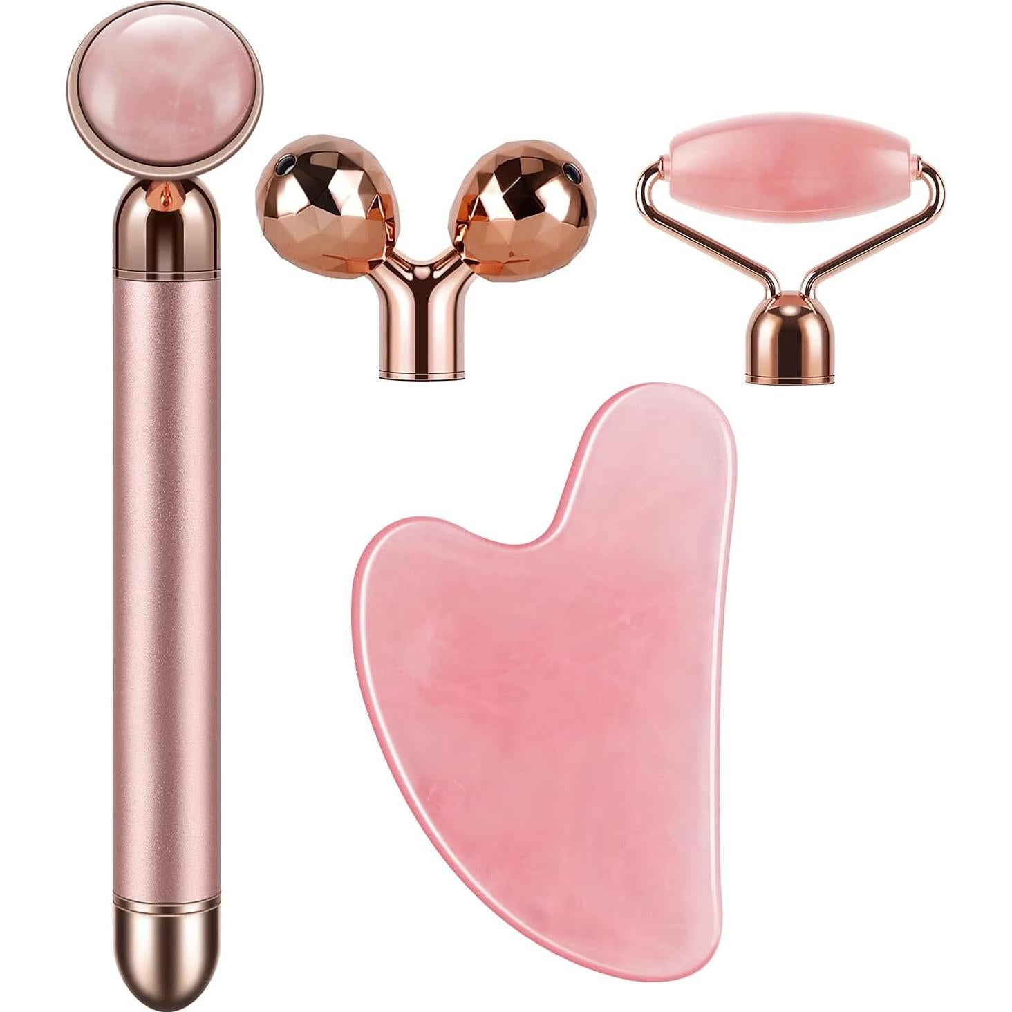 Juego de Masaje Facial 4 en 1 SSGP-4 Cuarzo Rosa Herramientas