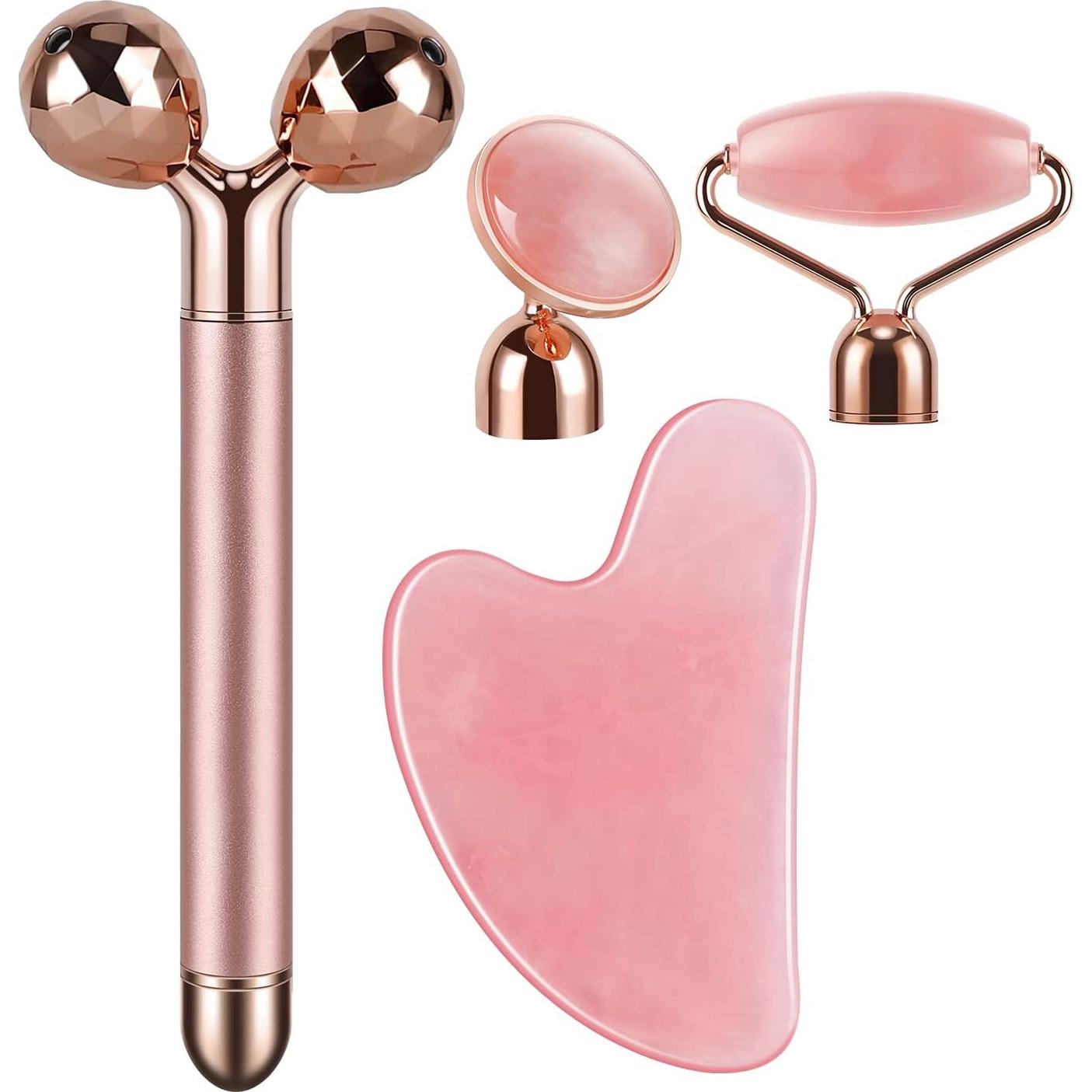 Juego de Masaje Facial 4 en 1 SSGP-4 Cuarzo Rosa Herramientas