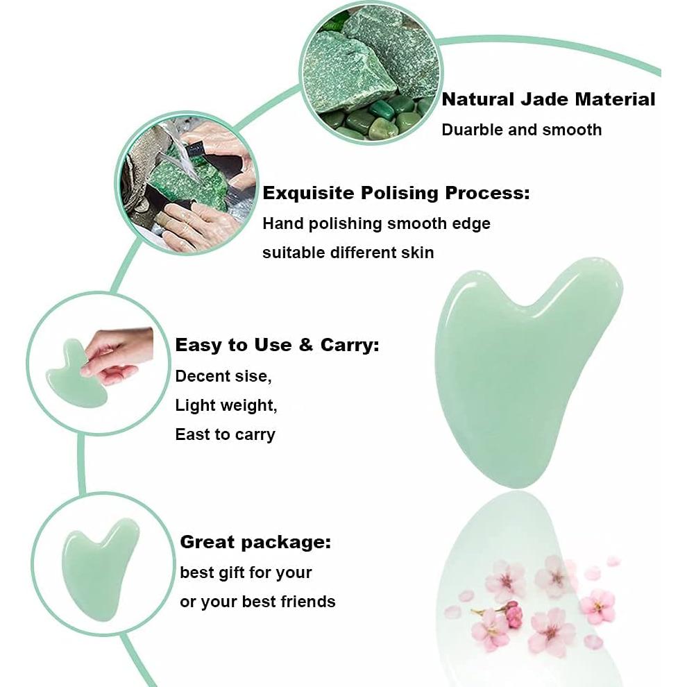 Gua Sha Ditind de Jade Verde para Masaje Facial y Corporal