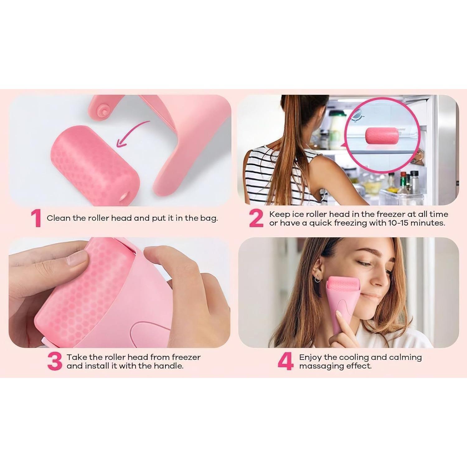 Rodillo de Hielo Facial Ylapagne Rosa para Cuidado de Piel