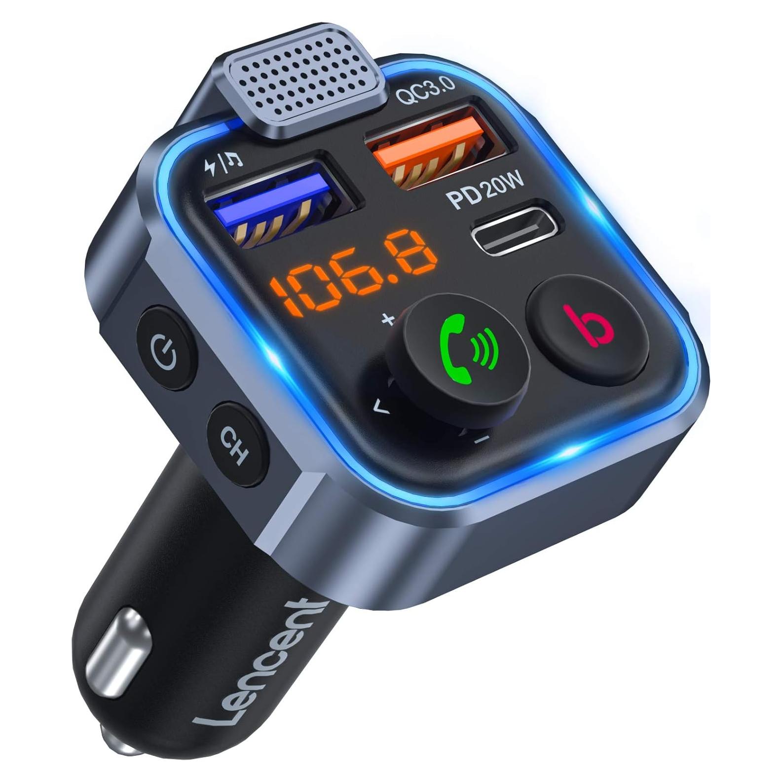 Adaptador FM LENCENT BT23 Cargador USB Rápido 20W Bluetooth 5.0