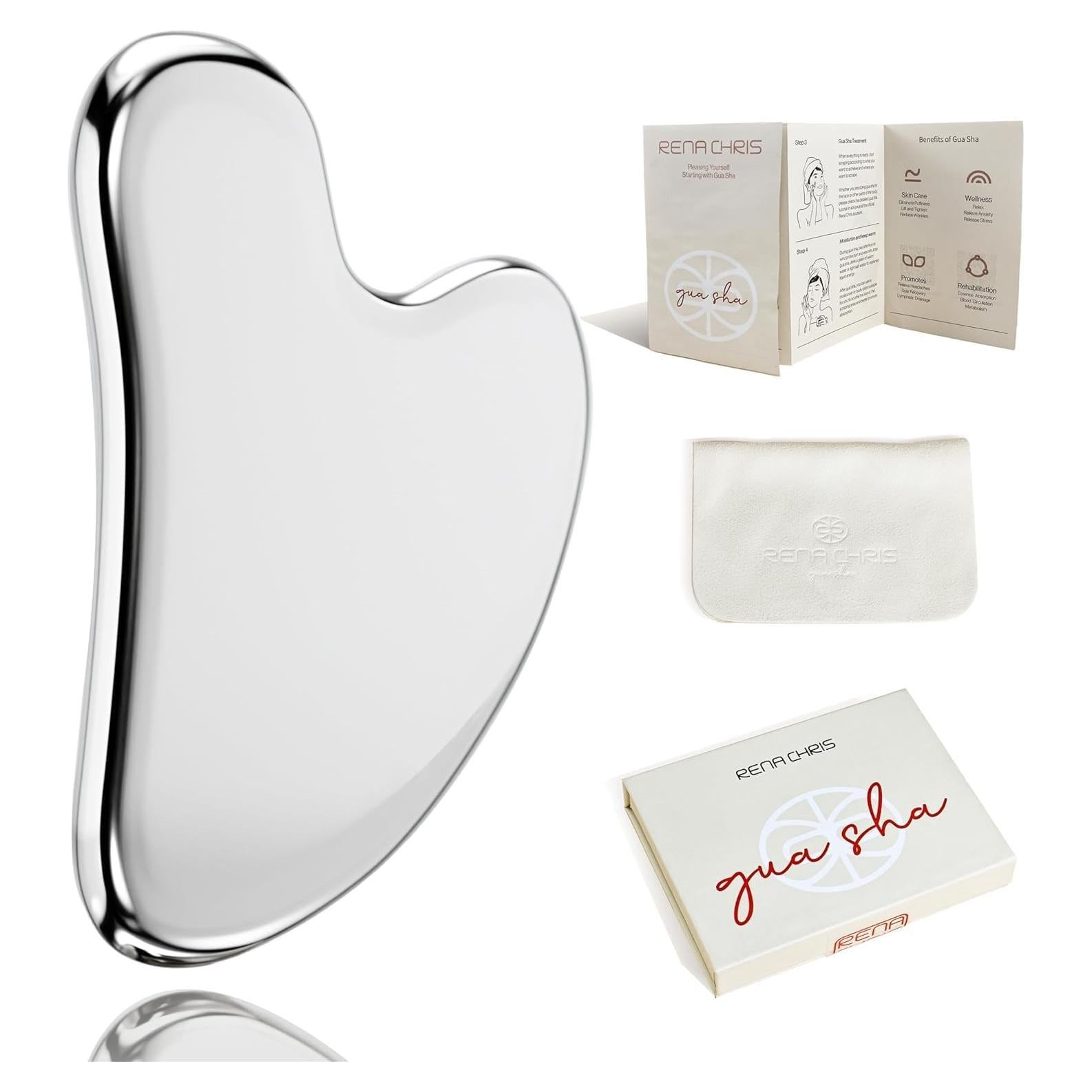 Herramienta Gua Sha Facial Rena Chris Acero Inoxidable Plata