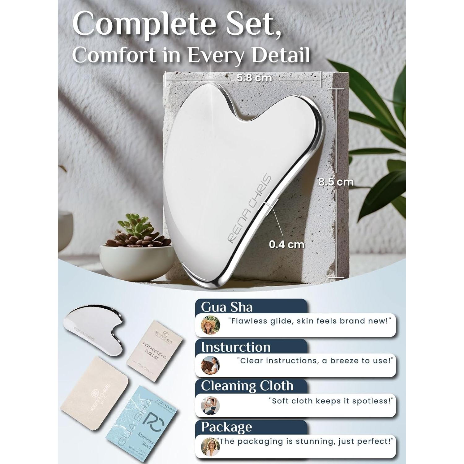 Herramienta Gua Sha Facial Rena Chris Acero Inoxidable Plata