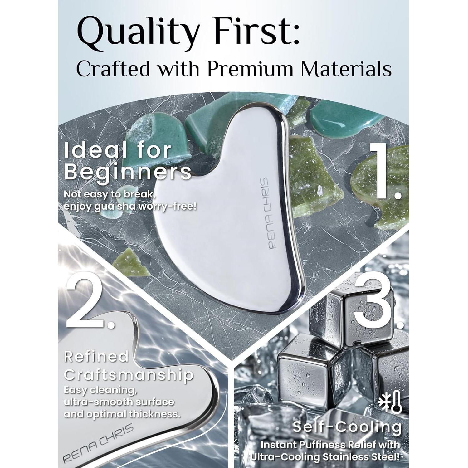 Herramienta Gua Sha Facial Rena Chris Acero Inoxidable Plata