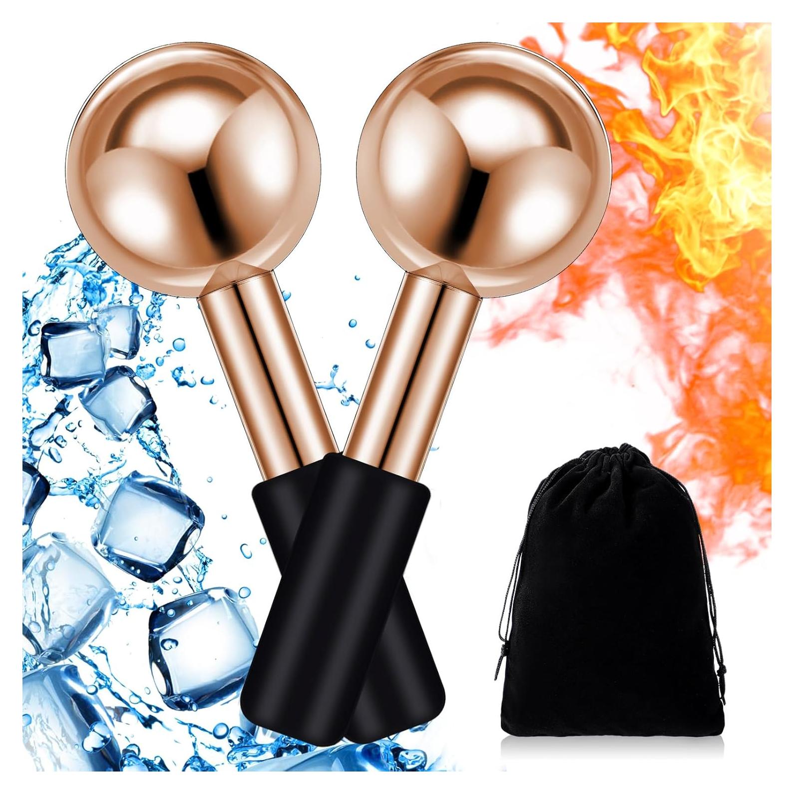 Baderke 2 Esferas de Hielo Facial Acero Inoxidable Oro Rosa