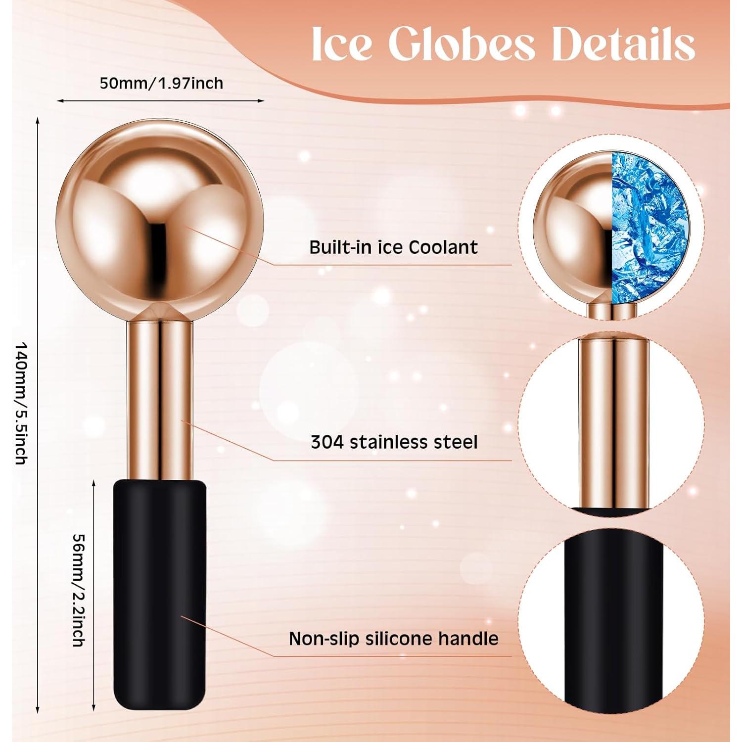 Baderke 2 Esferas de Hielo Facial Acero Inoxidable Oro Rosa