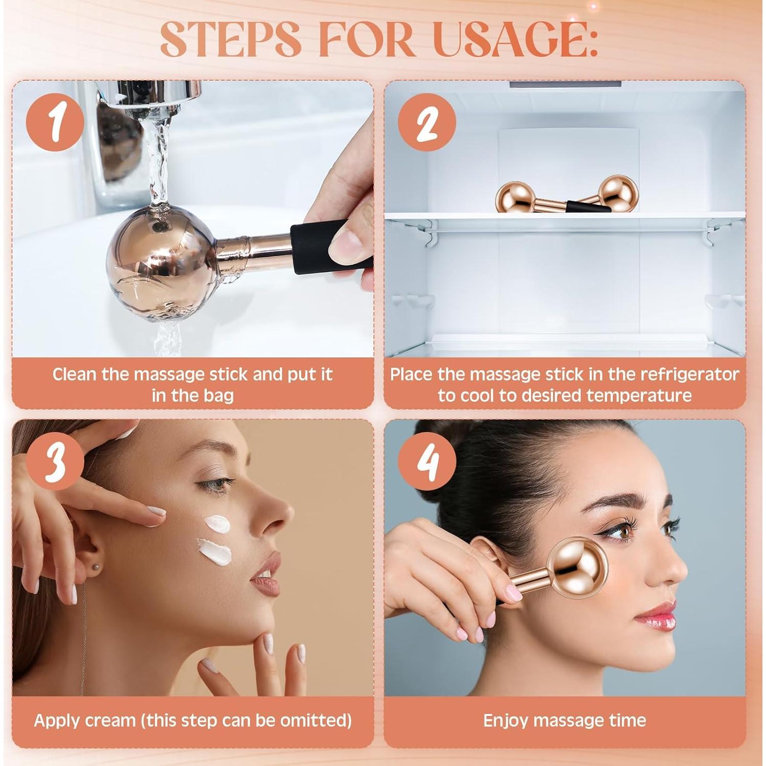 Baderke 2 Esferas de Hielo Facial Acero Inoxidable Oro Rosa