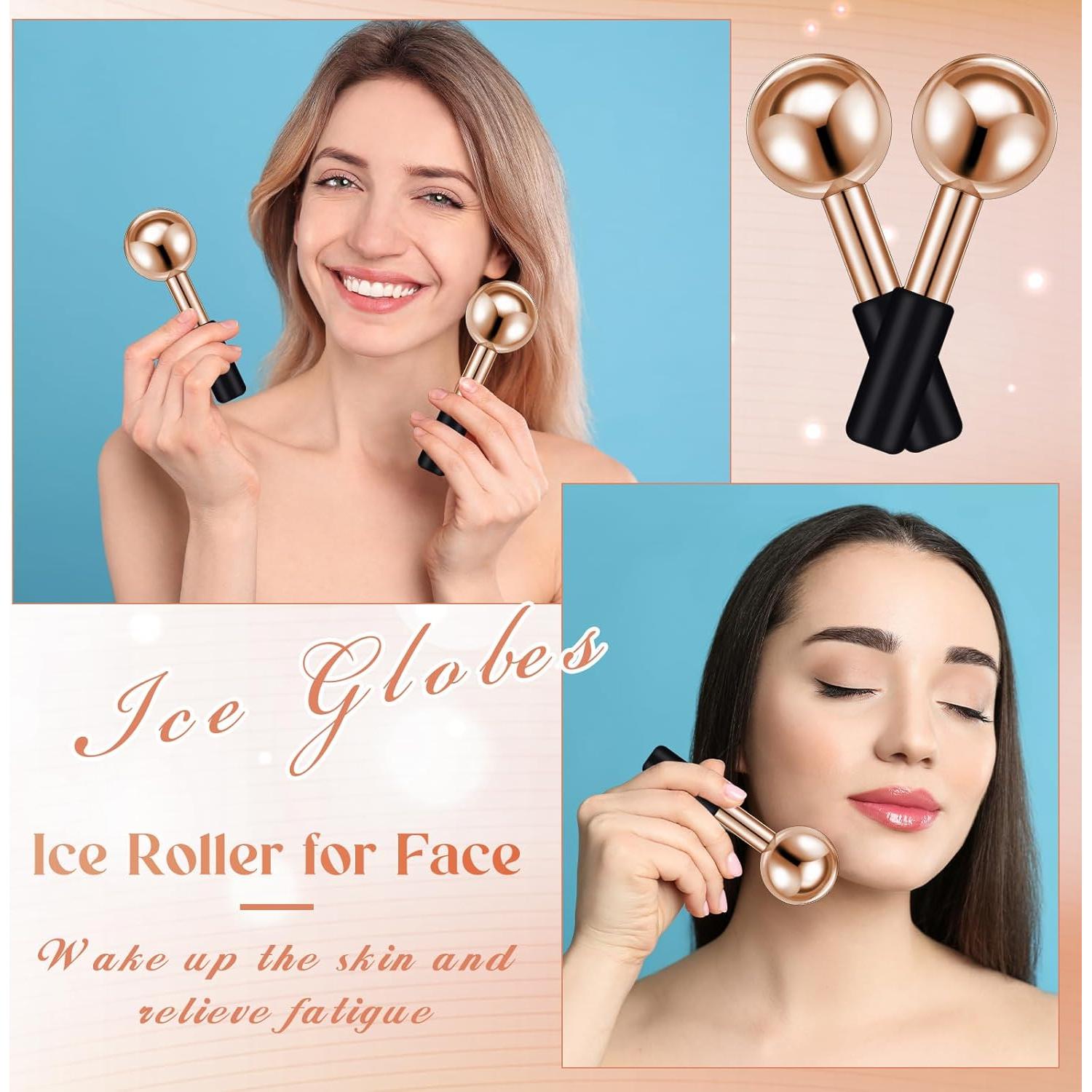 Baderke 2 Esferas de Hielo Facial Acero Inoxidable Oro Rosa