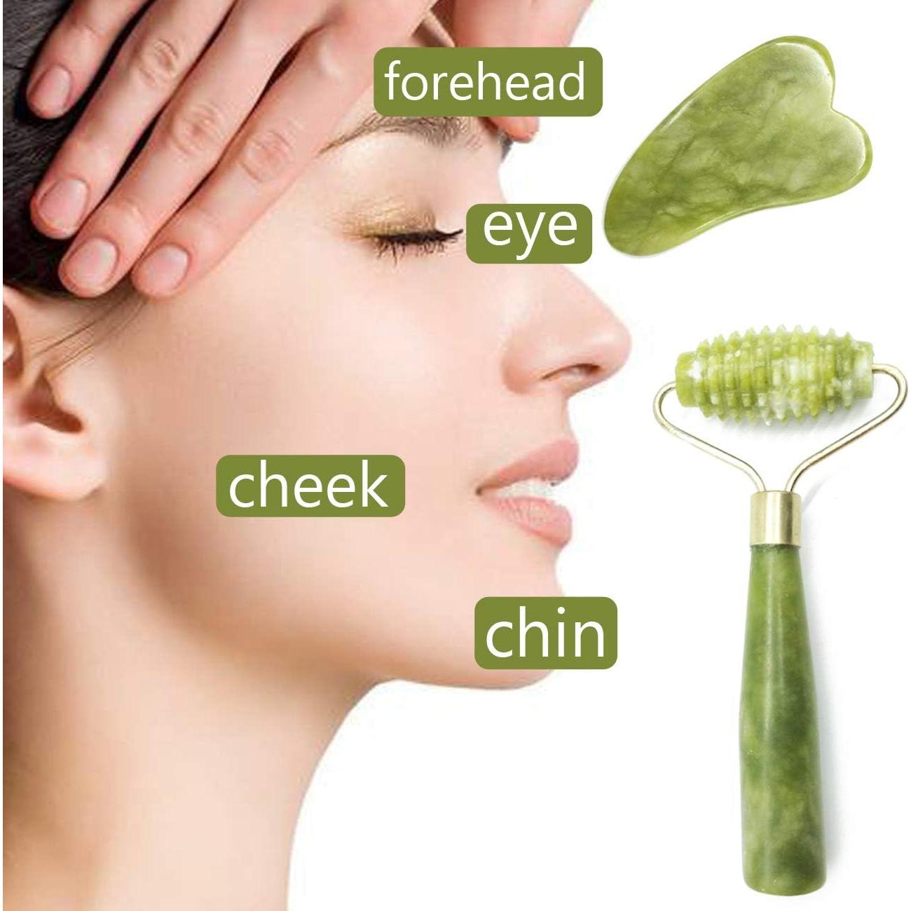 Kit de Masaje Facial TIHOOD 6 Piezas con Rodillo de Jade