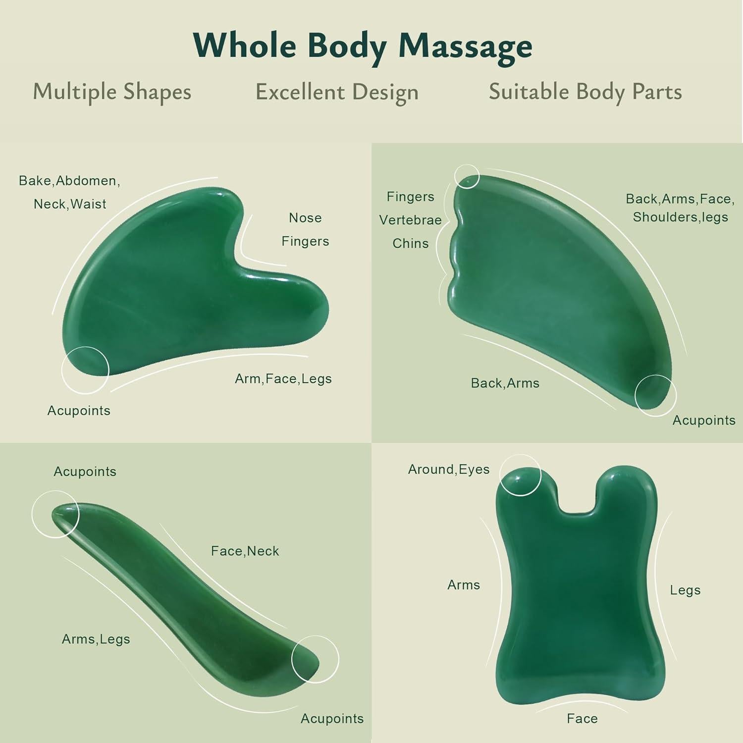Herramienta de Masaje Gua Sha Rena Chris 4 Pcs Verde