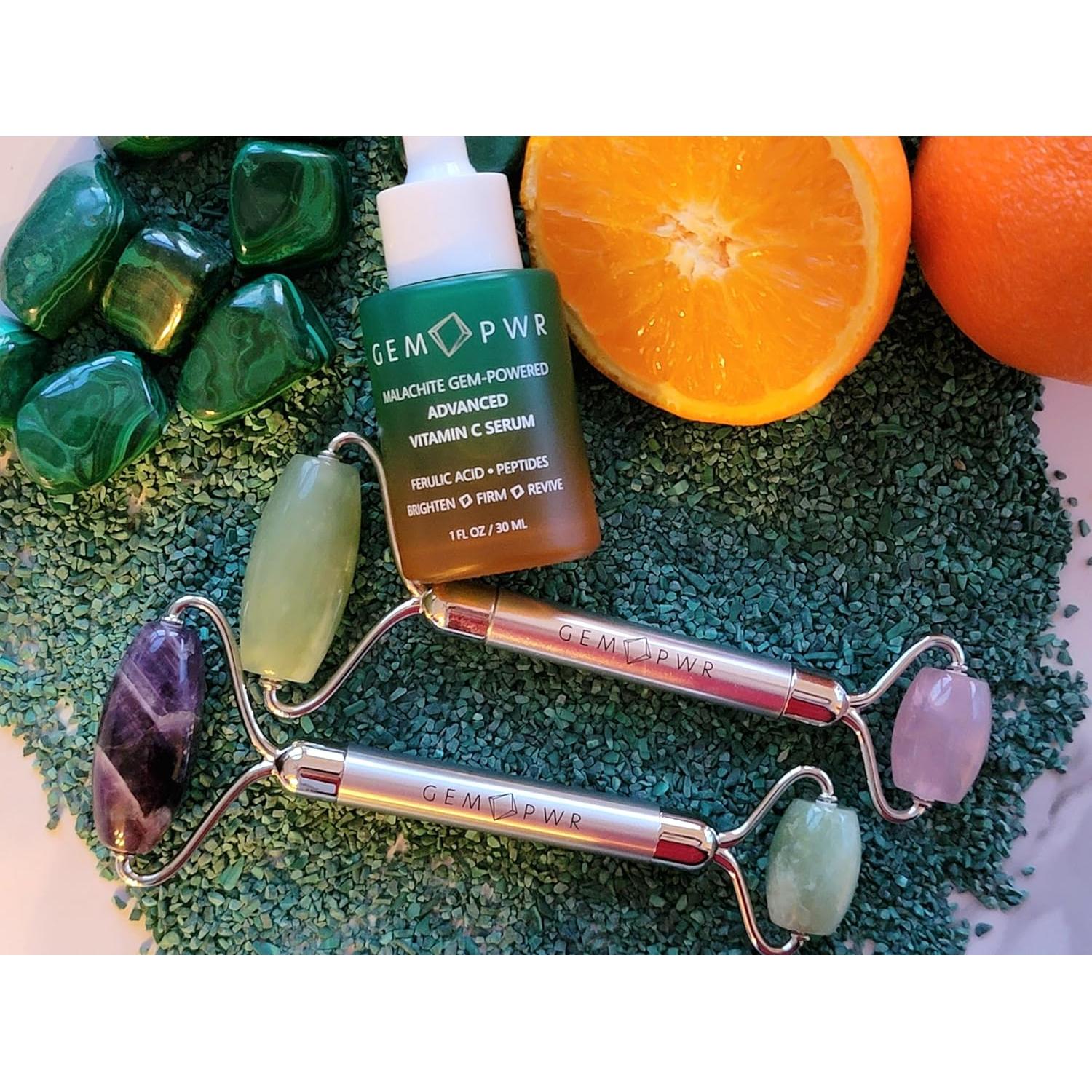 Rodillo Facial Doble Jade + Cuarzo Rosa GEM PWR 2 en 1