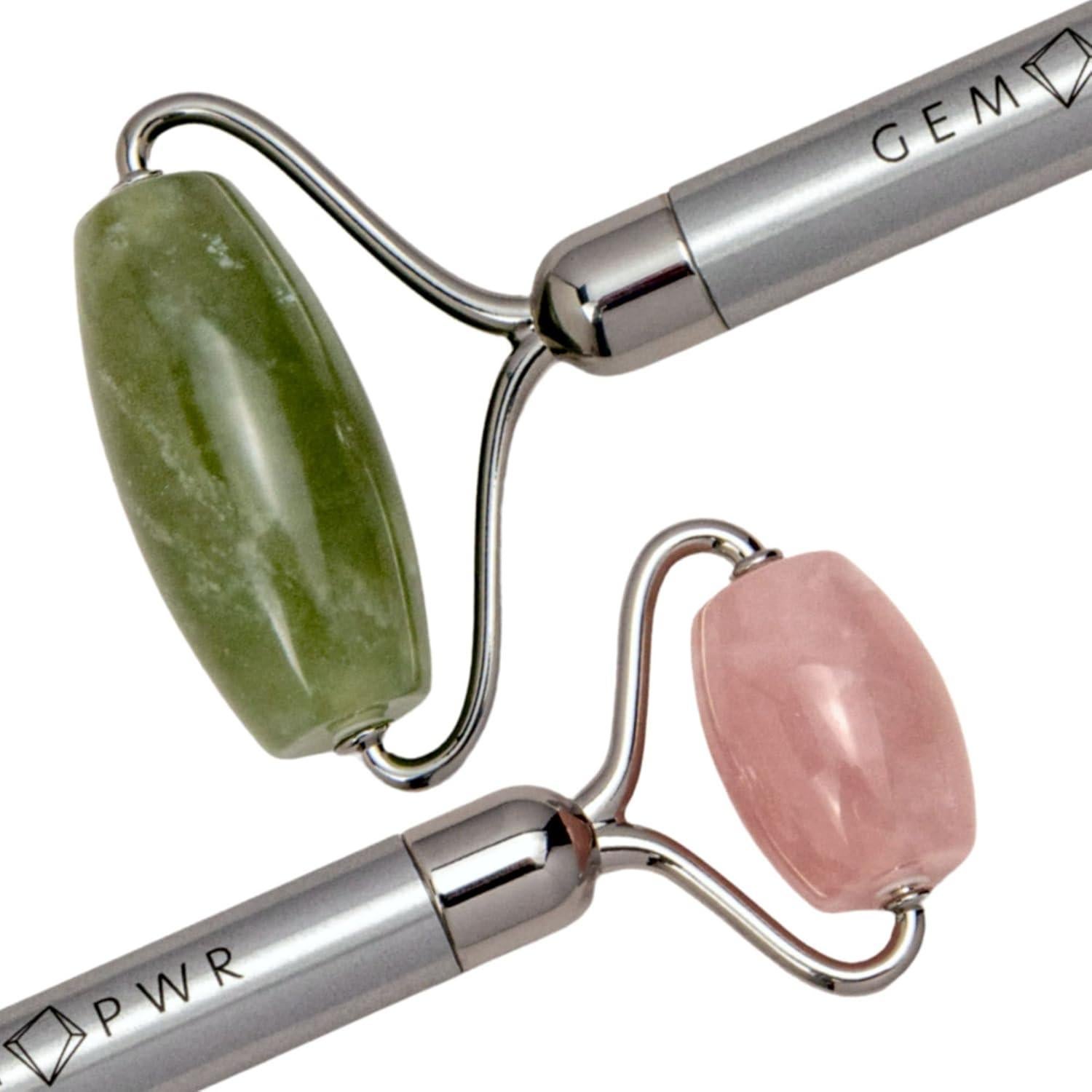 Rodillo Facial Doble Jade + Cuarzo Rosa GEM PWR 2 en 1