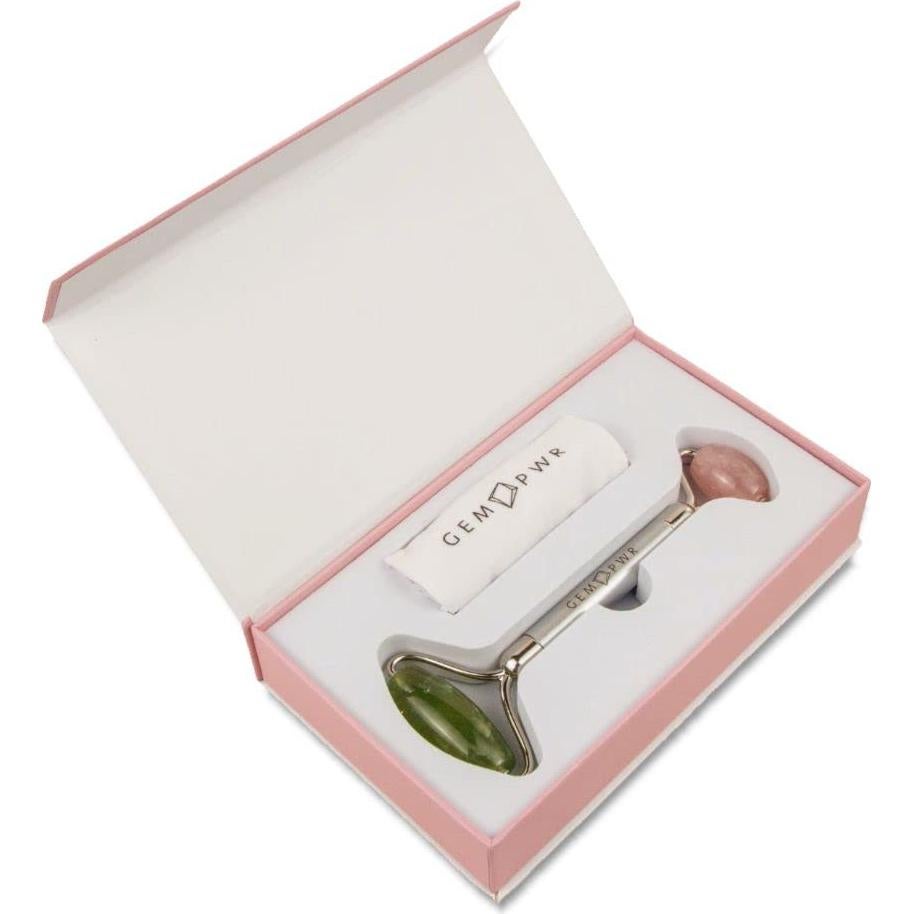 Rodillo Facial Doble Jade + Cuarzo Rosa GEM PWR 2 en 1