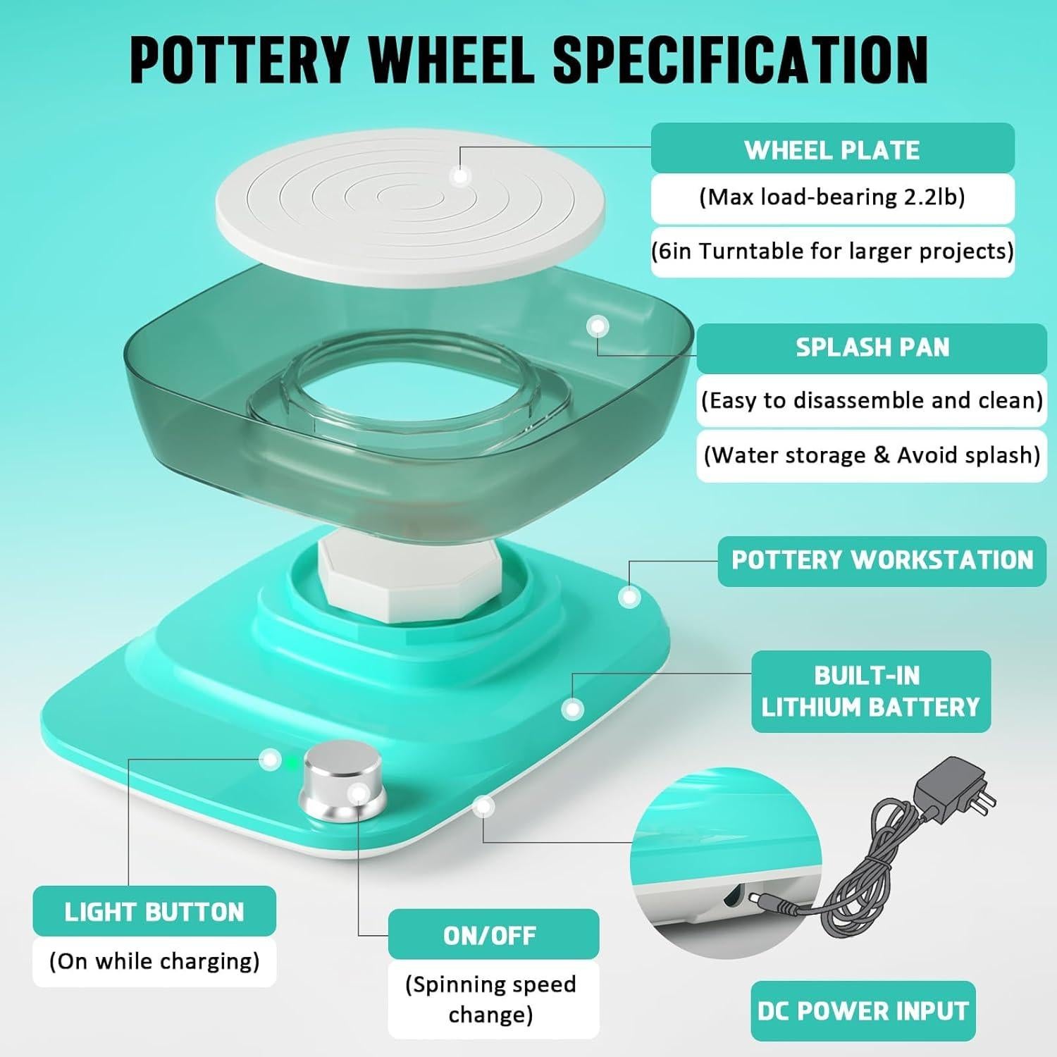 Rueda de Alfarería Goody King GDK1987 15cm Portátil con Batería
