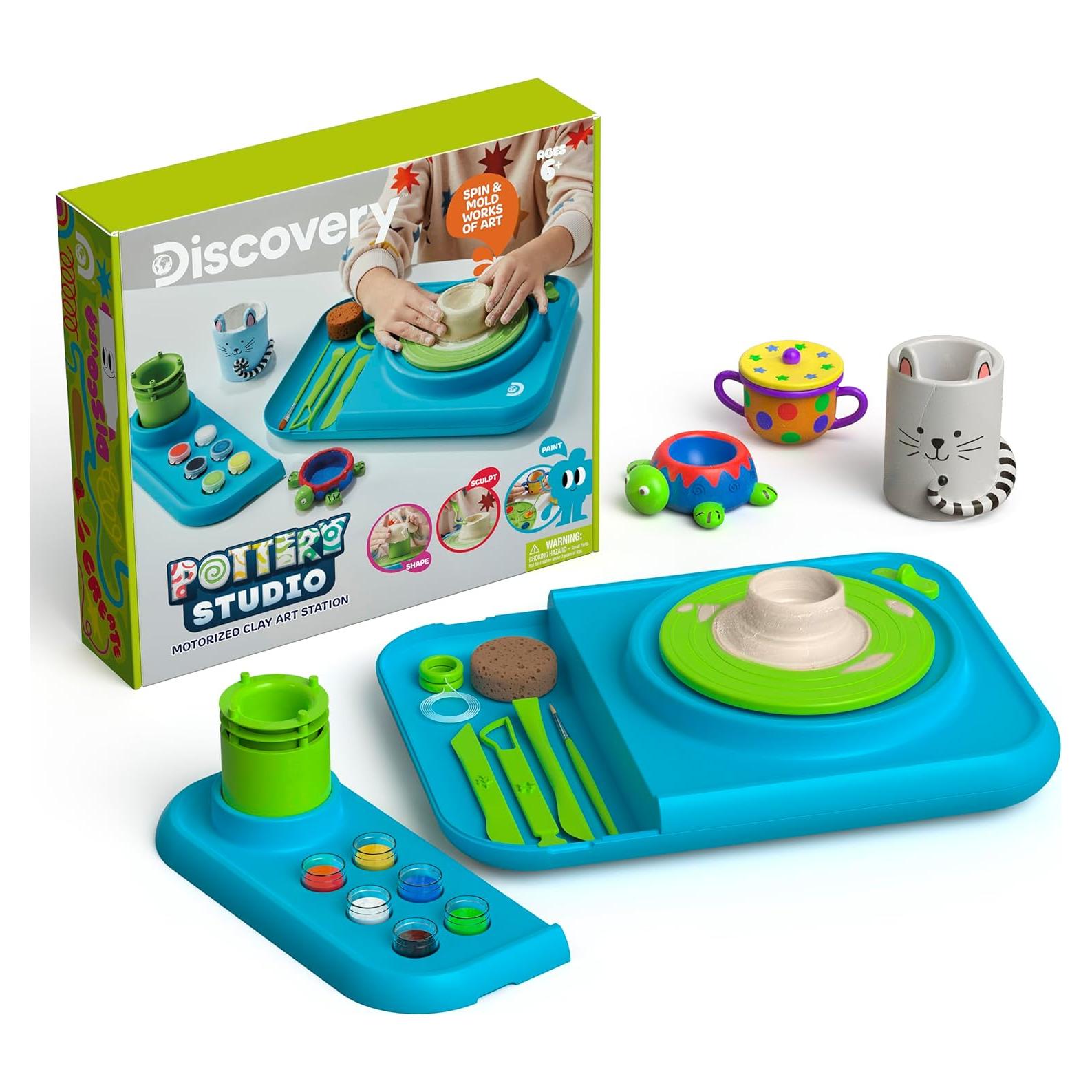 Discovery™ Pottery Studio Motorized Clay Art Station – Complete Set with Pottery Wheel, 3 Molds, Tools, Paints, & Air-Dry Clay for Kids| Arts and Crafts Toy for Boys Girls| Art Supplies Activity Kit